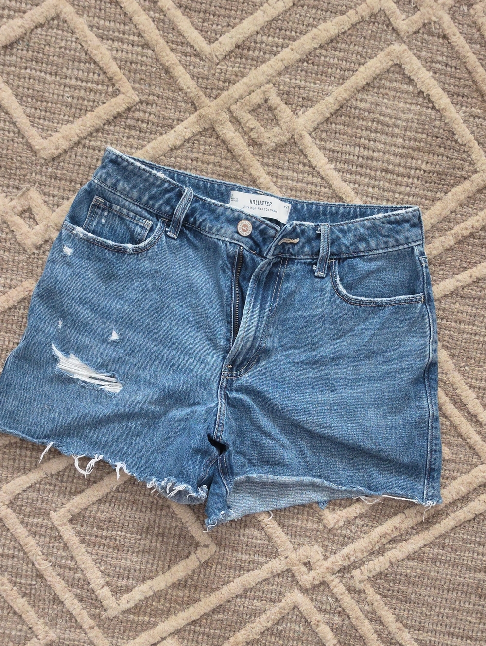 Hollister Distressed Mid-Blue Denim Shorts